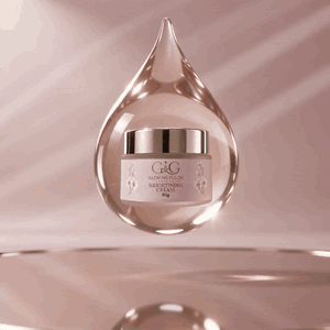 G&G Brightening Cream jar glowing in a pink droplet
