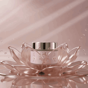 G&G Brightening Cream jar resting in a pink lotus