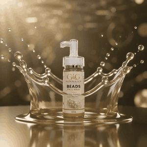 G&G Beads Face Wash bottle in a golden splash
